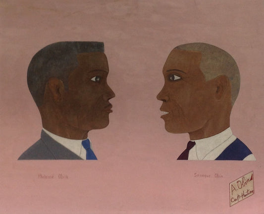 Antoine Obin (1929-1992) 16"x20" Philome y Antoine 1981 Óleo sobre Masonite #26-3-96GN-HA