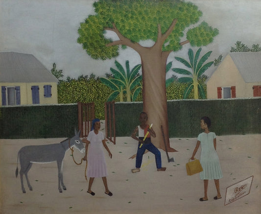 Philome Obin (1891-1986) 20"x24" Escena rural #2602GN-HA Óleo sobre tabla