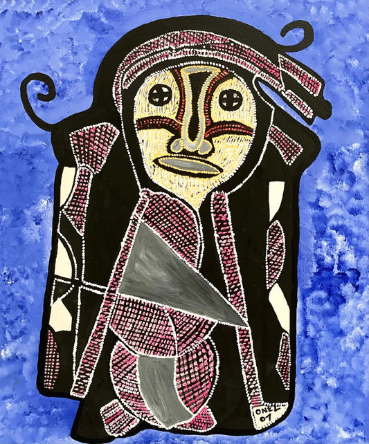 Onel-Lionel Paul 16 ¼"x13 ⅞" Abstracto/Black Shadow Spirit in Blue Background 2001 Pintura acrílica sobre papel Bristol montado #2MFN