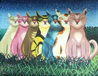 Jn-Claude Paul 8"x10" Siete Gatos c2000 Óleo sobre Lienzo