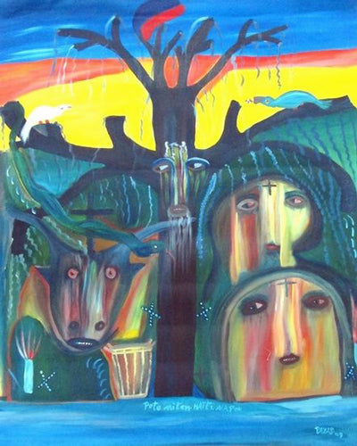 Payas (Pierre-Sylvain Augustin) 46"x35" Poto-Mitan Haití Mapou 2009 Acrílico sobre Lienzo #J80