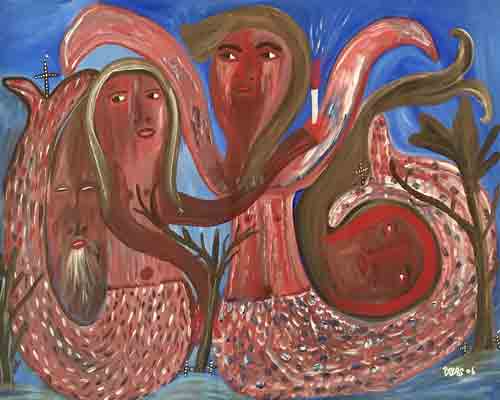 Payas (Pierre-Sylvain Augustin) 35"x47" Ceremonia vudú con sirenas Acrílico sobre lienzo #J69