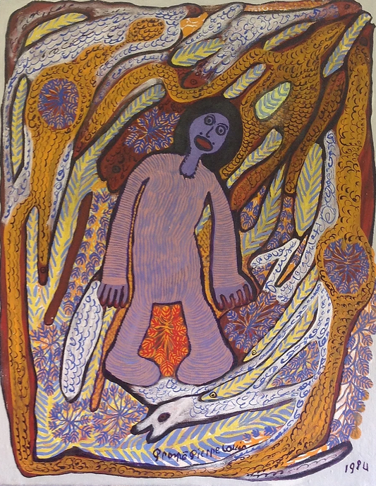 Prospere Pierre Louis (1947-1995) 30"x24" Flying Spirit 1984 Óleo sobre lienzo 11-3-96GN-HA