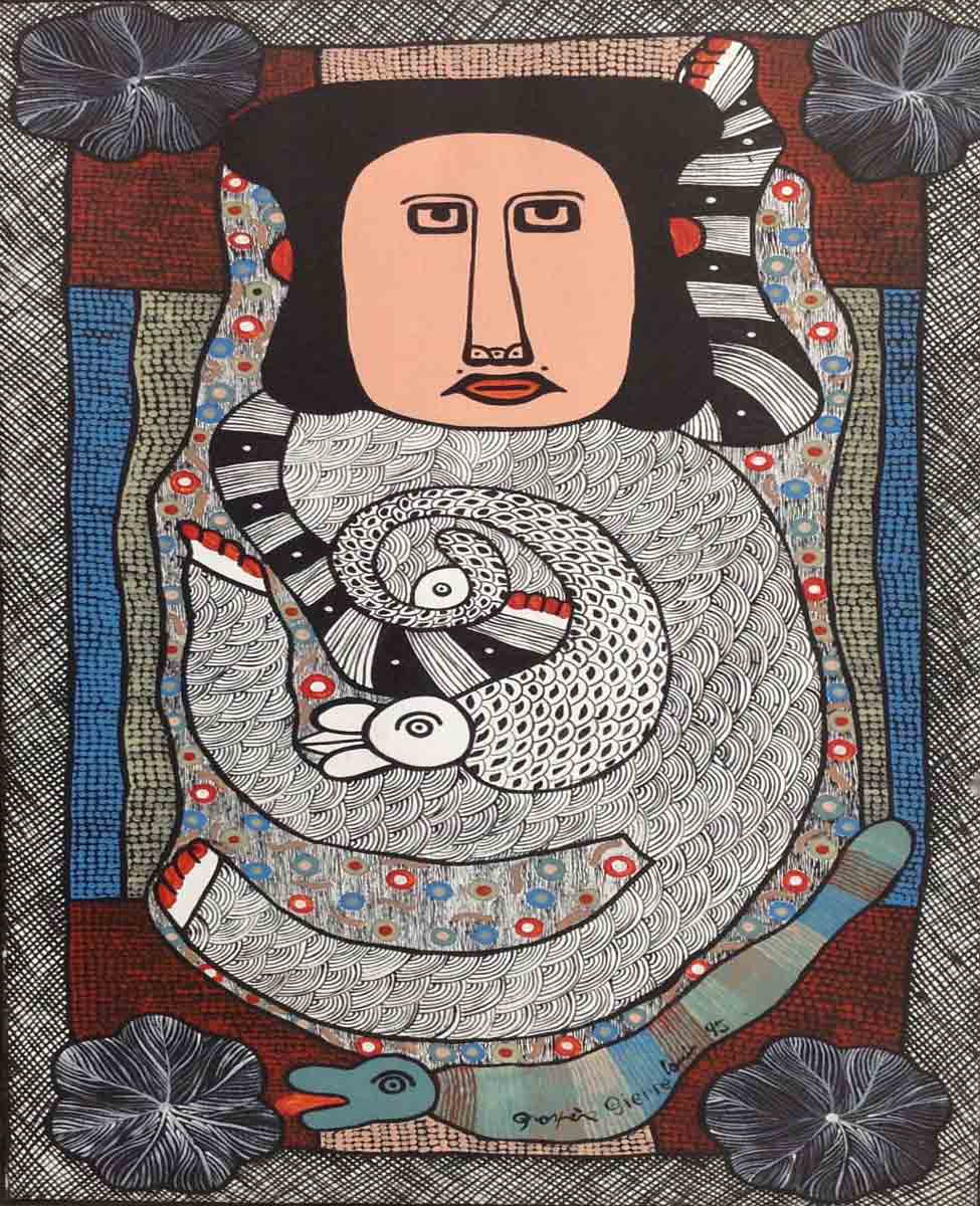 Prospere Pierre-Louis (1947-1995) 32"x17" La serpiente 1995 Óleo sobre lienzo #1106GNHA