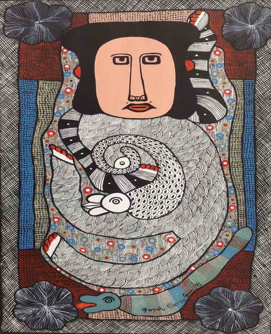 Prospere Pierre-Louis (1947-1995) 32"x17" La serpiente 1995 Óleo sobre lienzo #1106GNHA