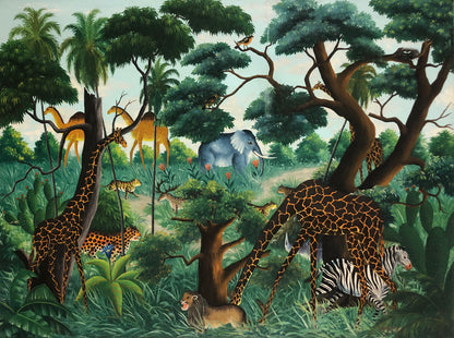 Fernand Pierre (1919-2002) 36"x48" Animales en el bosque Óleo sobre lienzo #82-3-96HA