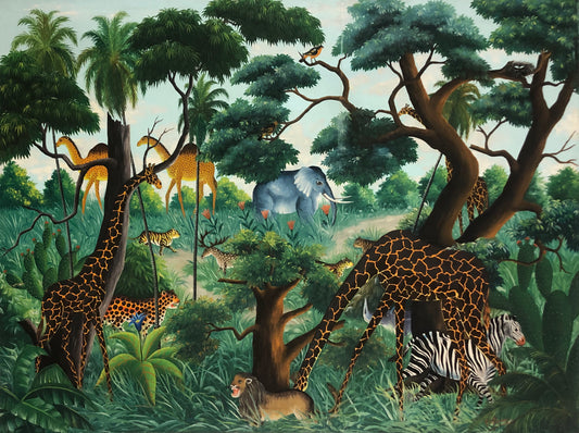 Fernand Pierre (1919-2002) 36"x48" Animales en el bosque Óleo sobre lienzo #82-3-96HA