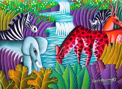 Louis Rosemond 18"x24" Escena de la selva c2000 Óleo sobre lienzo #1M-1-5MFN