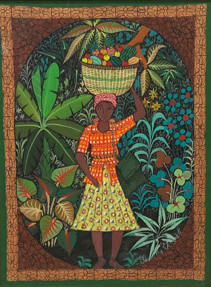 Ismael Saincilus 16"x12" El Mercader Óleo sobre Lienzo Enmarcado #1FC