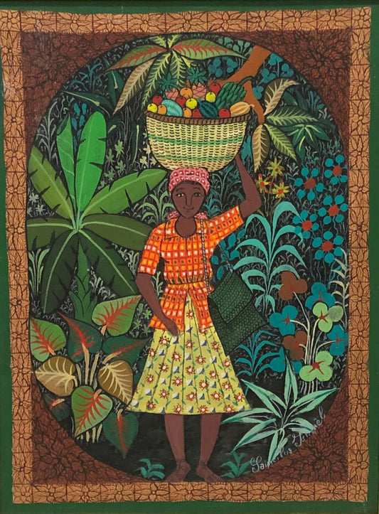 Ismael Saincilus 16"x12" El Mercader Óleo sobre Lienzo Enmarcado #1FC