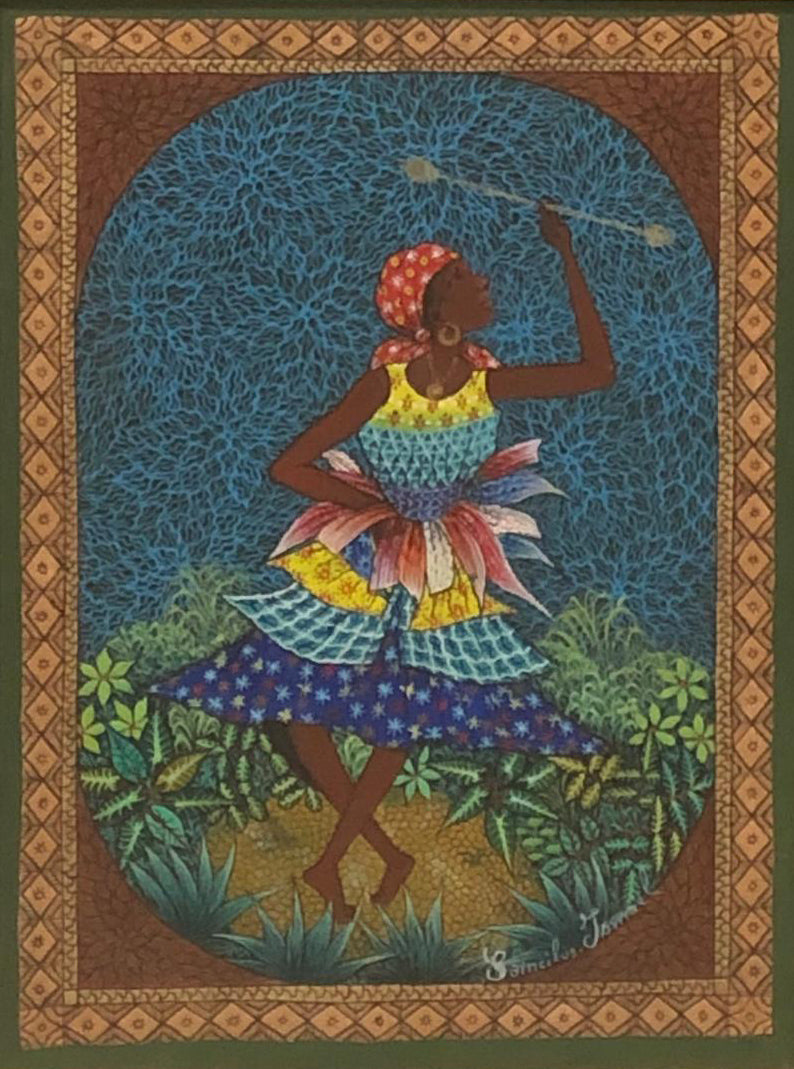 Ismael Saincilus 16"x12" Los bailarines Óleo sobre lienzo Enmarcado #2FC
