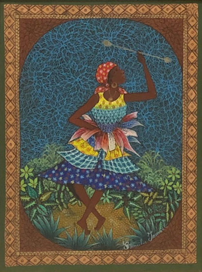 Ismael Saincilus 16"x12" Los bailarines Óleo sobre lienzo Enmarcado #2FC