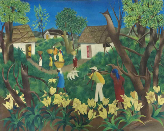 Andre Saturne (1927-1983) 24"x30" Vida diaria c1970's Oil #10-3-96GSN-HA