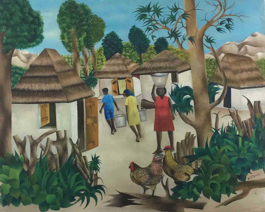 Andre Saturne (1927-1983) 20"x24" C1970 Portadores de agua Aceite #2-3-96GSN-HA
