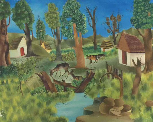 Andre Saturne (1927-1983) 24"x30" Las cabras c1970's Oil #9-3-96GSN-HA