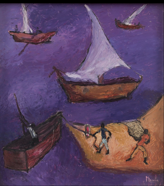 Manes Descollines (1936-1985) 19"x18" Marina Acrílico sobre lienzo #1800GN-HA