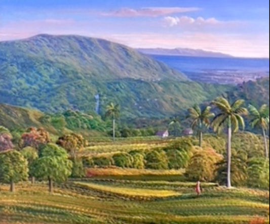 Jean-Adrien Seide 20"x24" Montañas, árboles y agua Acrílico sobre lienzo #J104-HA