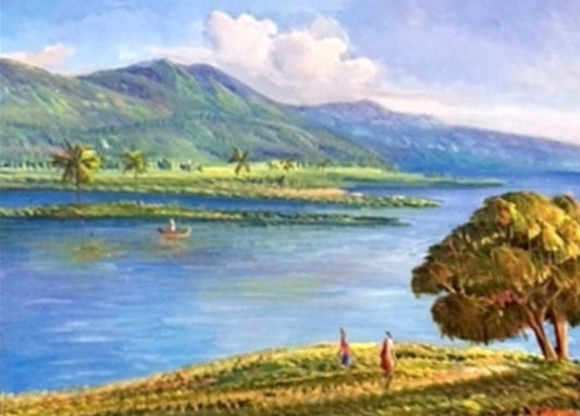 Jean-Adrien Seide 12"x16" Paisaje junto al agua Acrílico sobre lienzo #J91-HA