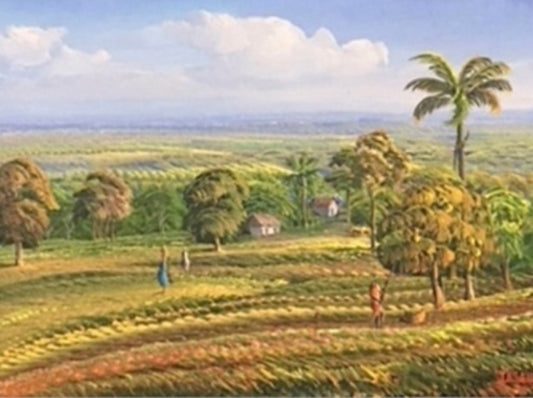Jean-Adrien Seide 12"x16" paisaje amarillo acrílico sobre lienzo #J93
