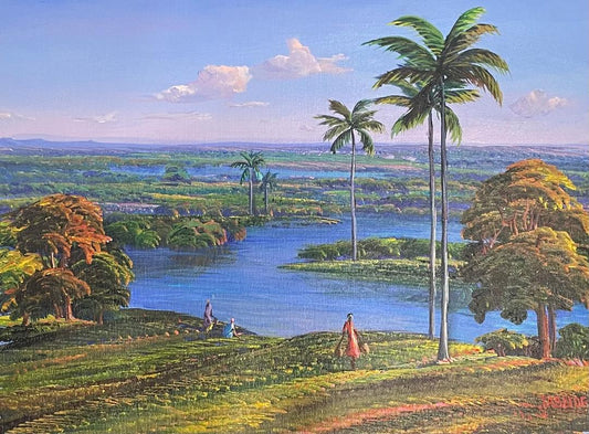 Jean Adrien Seide 12"x16" Mujeres caminando por el agua 2022 Acrílico sobre lienzo #13MFN
