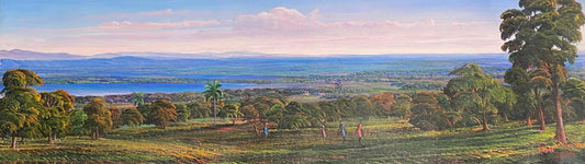 Jean Adrien Seide 12"x40" Agua, Montañas y Gente 2022 Pintura acrílica sobre lienzo Sin marco #16MFN
