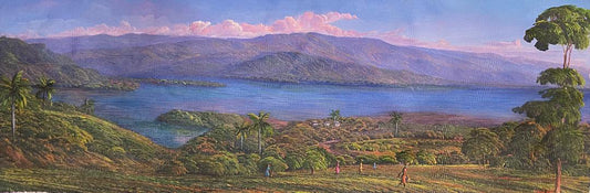 Jean Adrien Seide 12 "x36" Early Daily Life By The River 2022 Acrílico sobre lienzo Pintura sin marco #17MFN