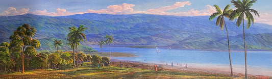 Jean Adrien Seide 12"x40 Día sereno junto al río 2022 Acrílico sobre lienzo Pintura sin marco #18MFN