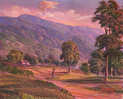 Jean Adrien Seide 8"x10" La cabaña y la mujer al atardecer 2022 Acrílico sobre lienzo Pintura #23MFN