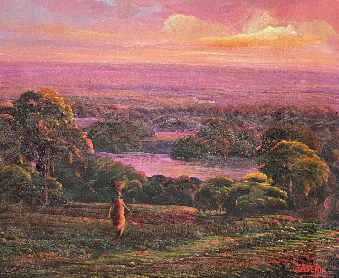 Jean Adrien Seide 8"x10" Mujer caminando al atardecer 2022 Acrílico sobre lienzo Pintura #26MFN
