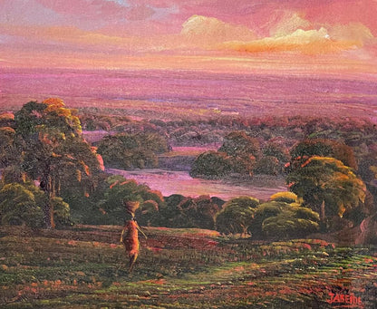 Jean Adrien Seide 8"x10" Mujer caminando al atardecer 2022 Acrílico sobre lienzo Pintura #26MFN