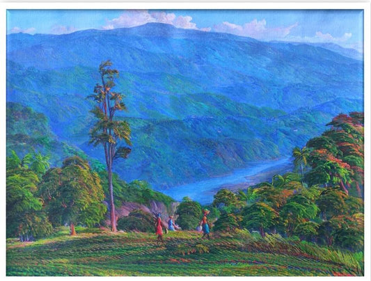 Jean-Adrien Seide 20"x24" Camino al mercado junto al río 2022 Pintura acrílica sobre lienzo #19MFN