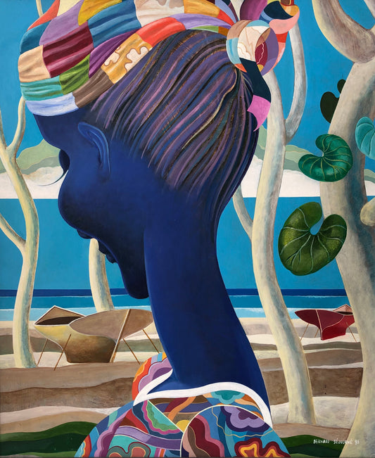 Bernard Sejourne (1947-1994) 24"x21" Lady mirando a la espalda 1993 Acrílico sobre Masonite Pintura sin marco #1CS