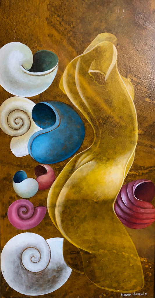 Bernard Sejourne (1947-1994) 22,5"x18" El desnudo abstracto 1996 Acrílico sobre masonita #46-3-96GSN-NY