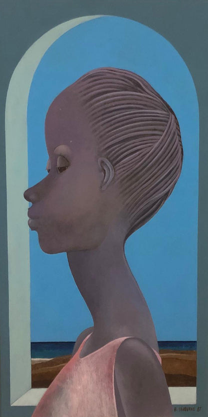 Bernard Sejourne (1947-1994) 23"x12" Cara larga 1987 Acrílico sobre Masonite Enmarcado #2FC