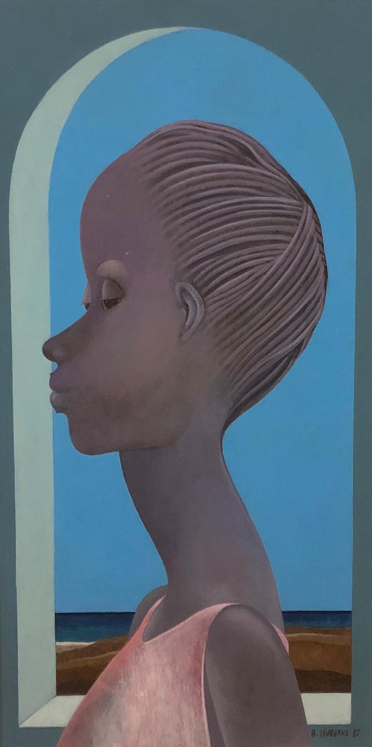 Bernard Sejourne (1947-1994) 23"x12" Cara larga 1987 Acrílico sobre Masonite Enmarcado #2FC