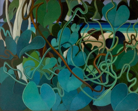 Bernard Sejourne (1947-1994) 48"x60" Green By The Beach 1984 Acrílico sobre Masonite 2409GN-HA