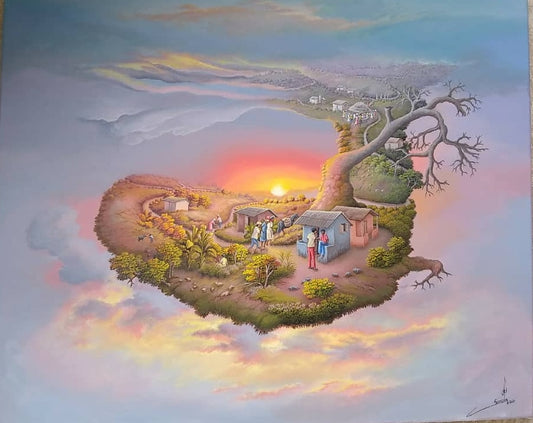 Jean-Louis Senatus 20"x24" Vida diaria en una isla de ballenas 2018 Óleo sobre lienzo #2JN-HA