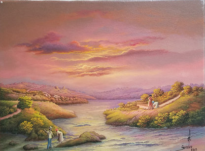 Jean-Louis Senatus 12"x16" Vida en las islas 2019 Óleo sobre lienzo #4JN-HA