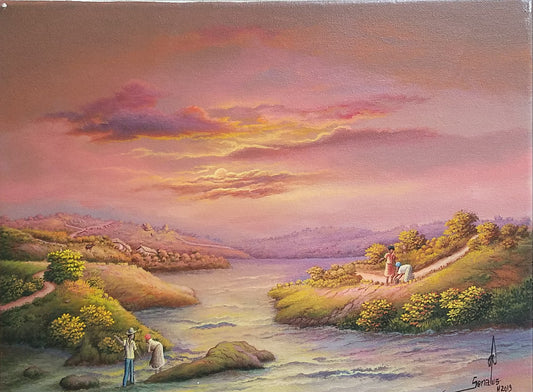 Jean-Louis Senatus 12"x16" Vida en las islas 2019 Óleo sobre lienzo #4JN-HA