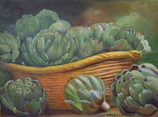 Raymonde Talleyrand 18"x24" Alcachofas 2018 Acrílico sobre Lienzo #16RT