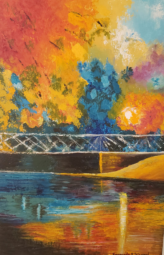 Raymonde Talleyrand 22"x15" Naturaleza en fuego sobre el lago Acrílico sobre madera contrachapada ##27TR