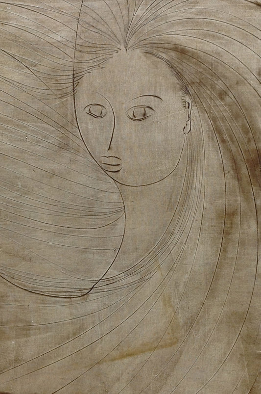 Sacha Thebaud- Tebo (1934-2004) 20"x13" La chica Cera y pigmentos sobre lienzo#9705GN-HA