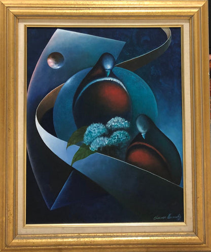 Gasner Thermonfils 20"x16" Love Birds 1995 Acrílico sobre lienzo Enmarcado #1FC