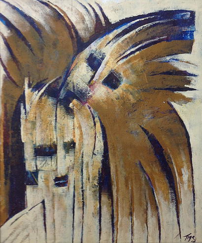 Jean-Claude Garoute (1935-2006) 24"x20" Gemelos Óleo sobre lienzo #2204GN-HA