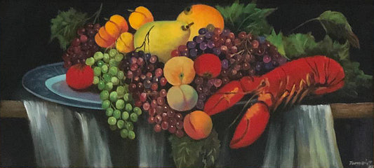 Jacques Auguste Toussaint 14"x30" Bodegón / Langosta 2007 Óleo sobre lienzo Enmarcado #1FC