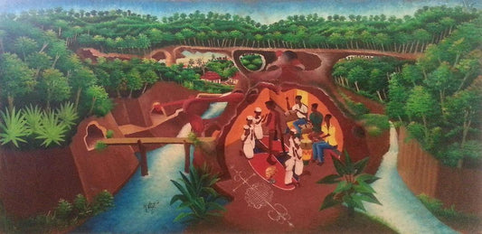 Maurice Vital 24"x48" Aceite de ceremonia vudú a bordo 1970 #1JN-HA