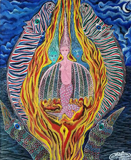 Frantz Zephirin 24"x20" "La aparición de las tres mujeres de Egipto" 2021 Acrílico sobre lienzo #5MFN