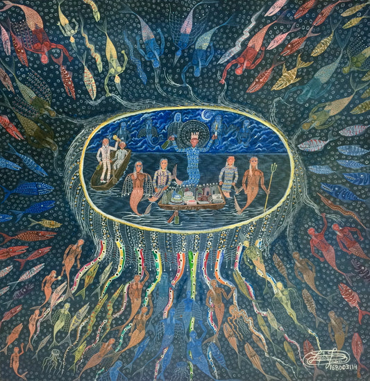 Frantz Zephirin 16"x16" Escena vudú Acrílico sobre Masonite #1403GN-HA
