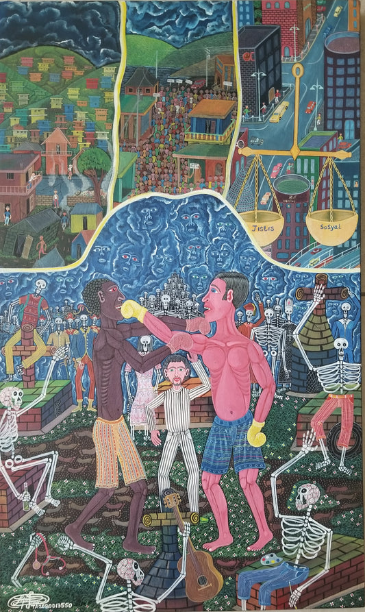 Frantz Zephirin 30"x18" Haití, Pasado, Presente y Futuro 2000 Acrílico sobre Lienzo #7JN-HA