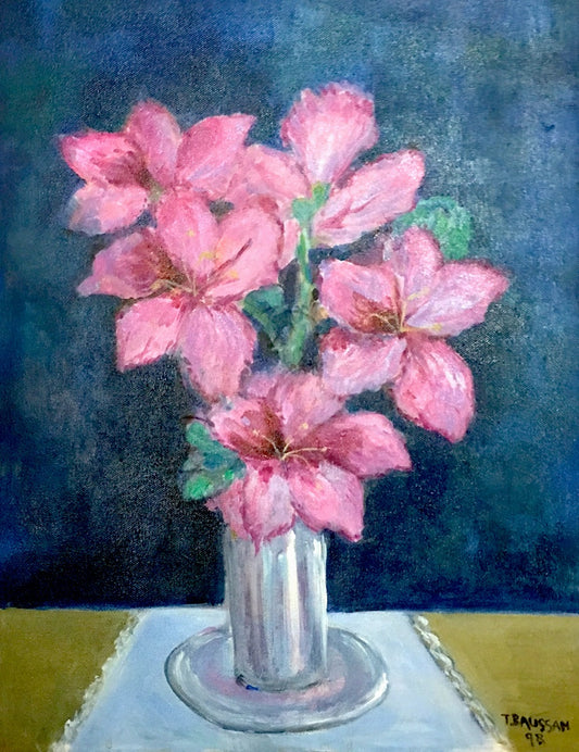 Tamara Baussan 18"x14" Naturaleza muerta/Jarrón 1998 Acrílico sobre lienzo #J21